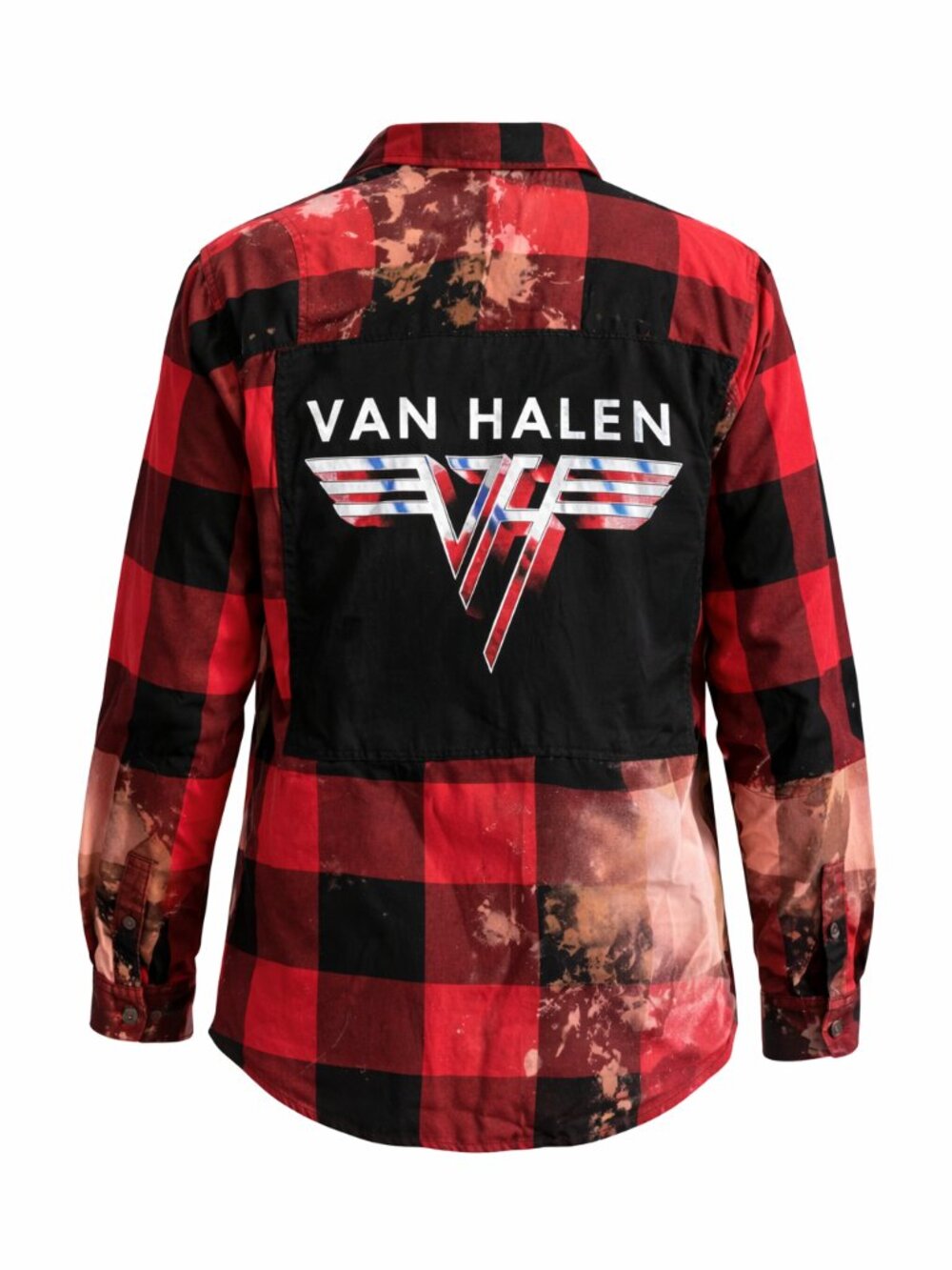 FRAYED CALABASAS MALIBU - Van Halen - Upcycled Bleached Plaid Shirt - Size S